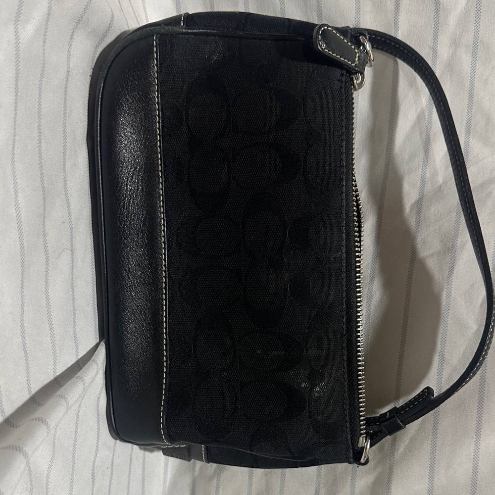 Coach Signature Demi Mini Pouch Hand Bag Canvas Leather Black 6094 - Picture 3 of 7